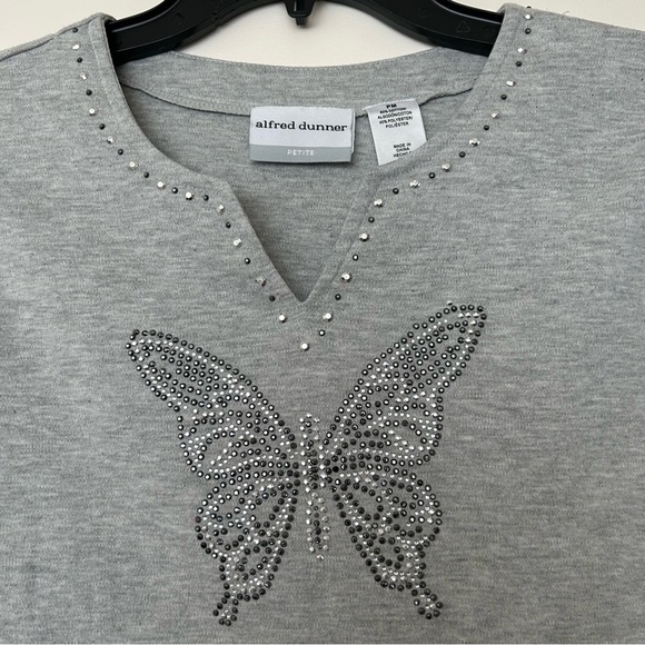 Alfred Dunner Butterfly Rhinestone Blouse - Picture 6 of 12